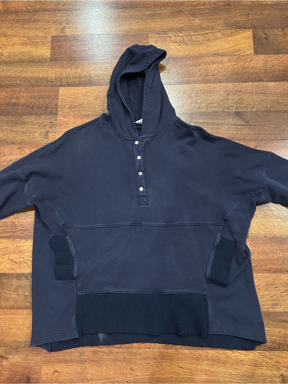 BUCKETLIST Pullover Sweater Hoodie Large Navy Blue Oversized Large Snap-Button